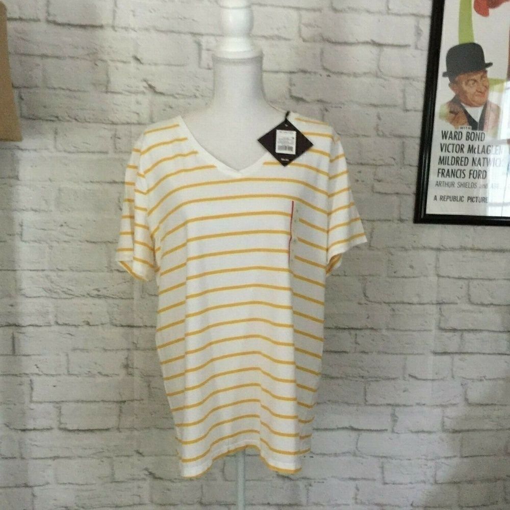 Yellow Striped Short Sleeve V-Neck 1X & 2X
